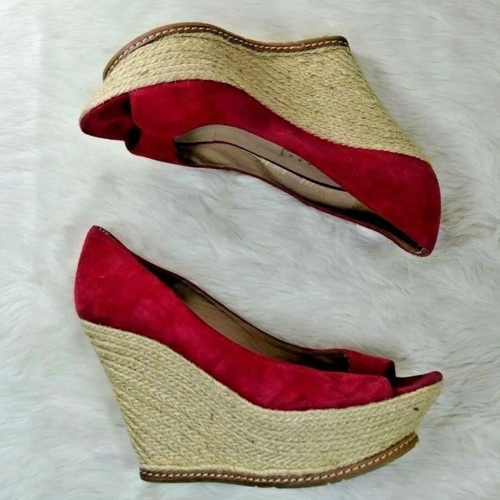 Pura Lopez Red Suede Platform Espadrilles